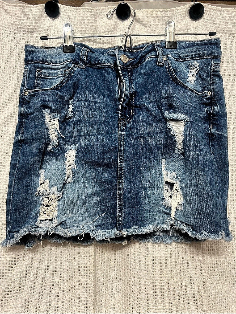 Wax Jean Distressed Denim Mini Skirt in Blue